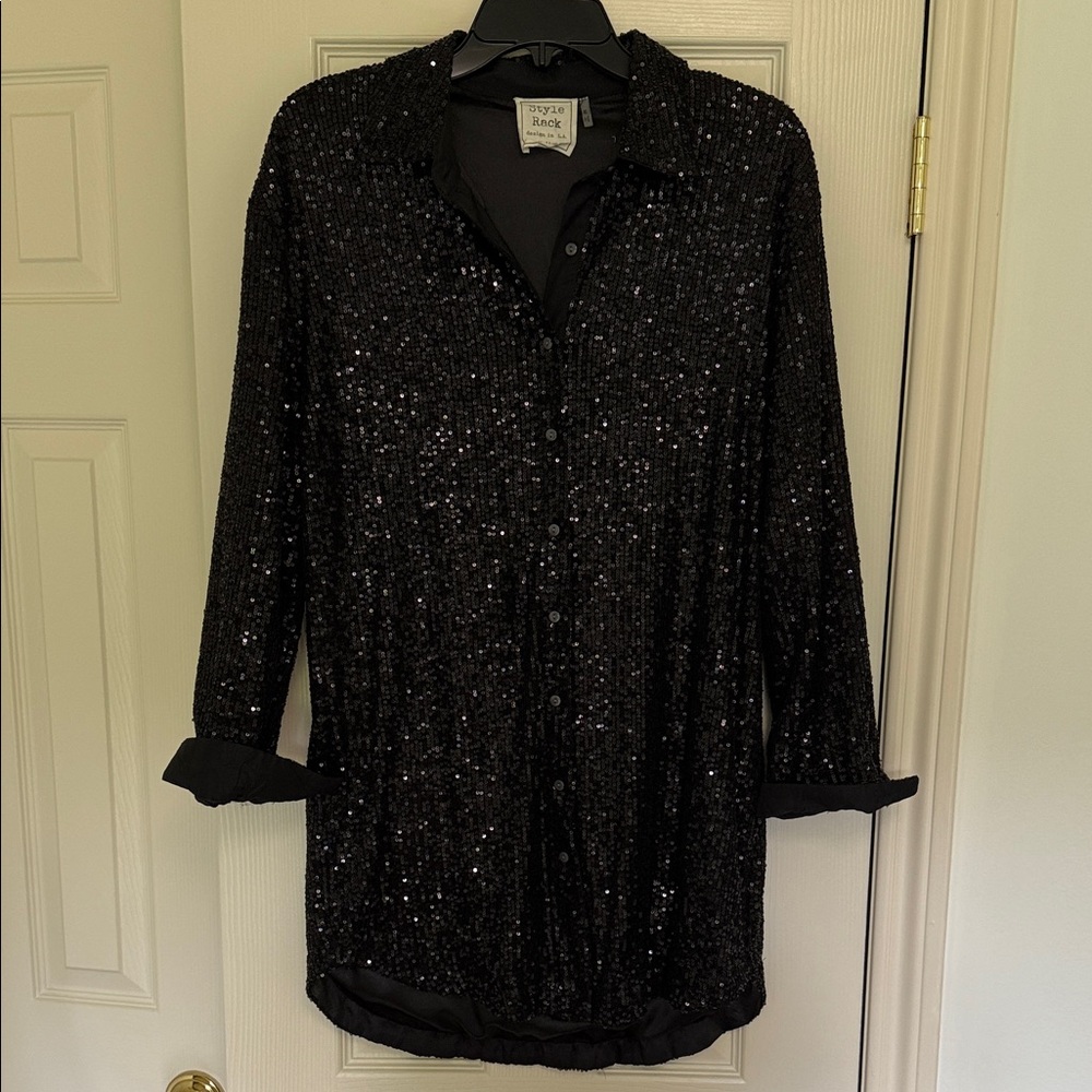 Style Rack Black Sequin Shirt Dress